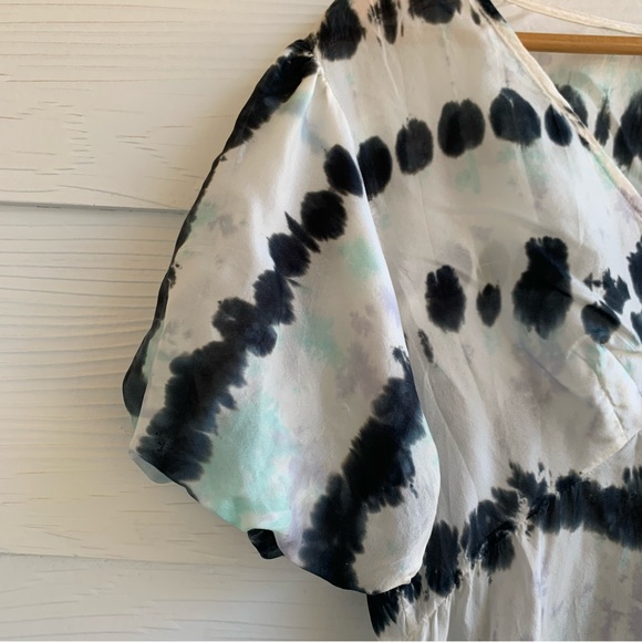 Amanda Bond Silk Alix Dress White Black Green Combo XS/S Semi-sheer V Neck - Picture 3 of 8